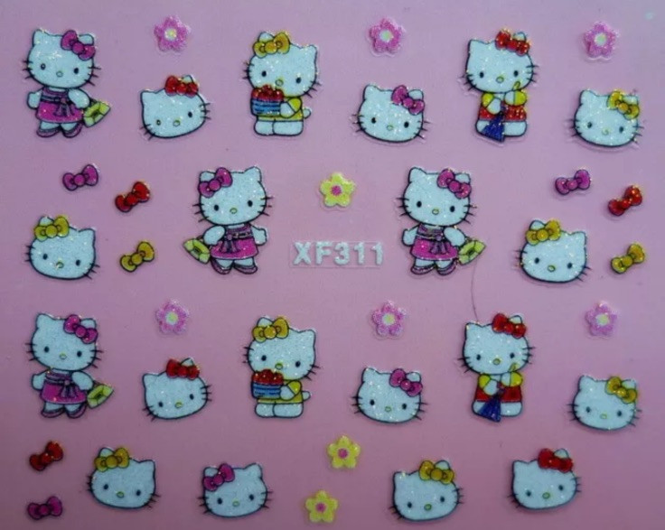 Hello Kitty 3D Glitter Nail Art Sticker Decal Free Ship Alll Set 5 PCS Stickers