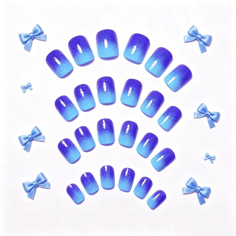 48Pcs-Mermaid Purple Cyan Ombre Sparkly Short Square Press on Nails Set