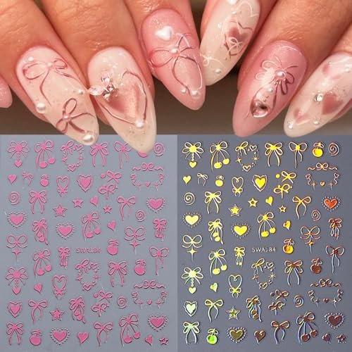 Red Pink Style8 Cute Red Pink Nail Stickers for Valentine’s Day