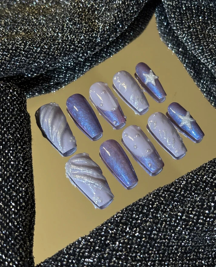 Galactic Dream – Futuristic Chrome Handmade Press-On Nails for a Bold Look