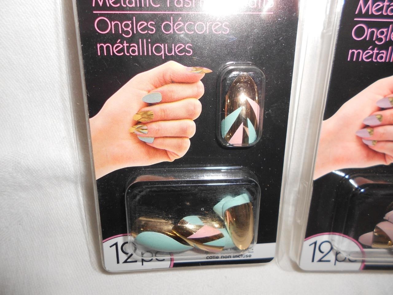 Lot 3 B-Color Metallic Fashion Nails Set Gold Plus 12 each pack Glue on New