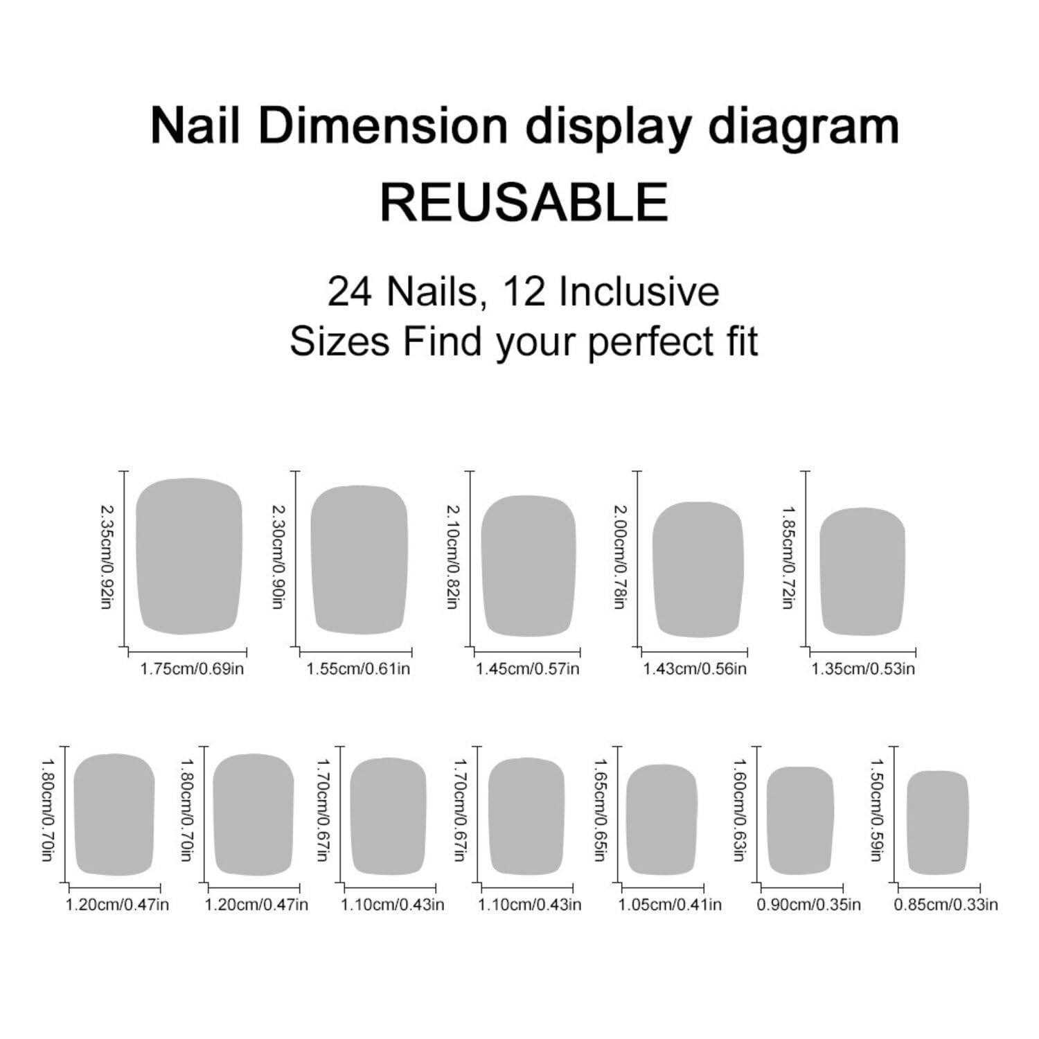 4th of July Press On Nails – Medium Square Red Blue Star Design, 24 Pcs Glossy S