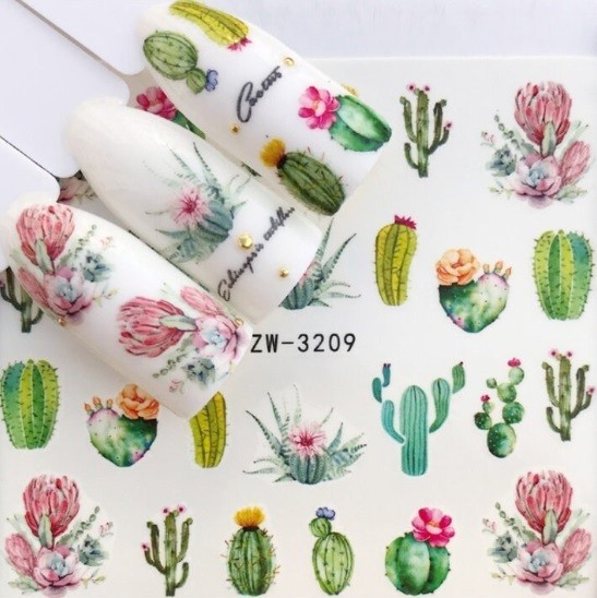 Cactus Nail Art: Succulent Plant Water Decals (Group 1)