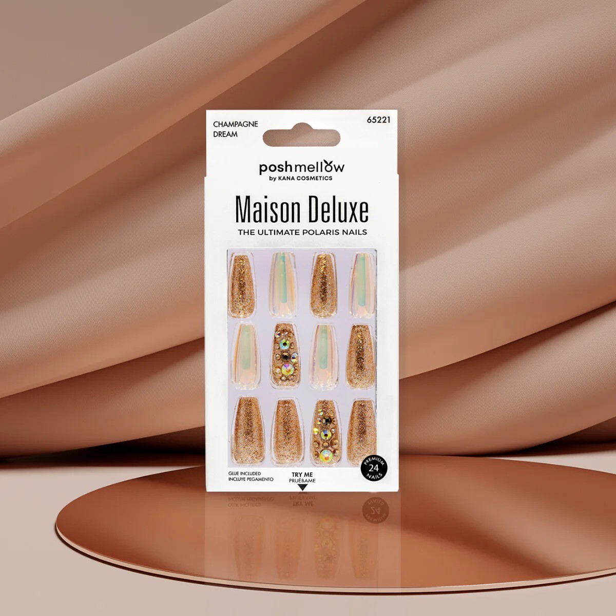 POSHMELLOW MAISON DELUXE 24 NAILS GLUE INCLUDED – CHAMPAGNE DREAM #65221