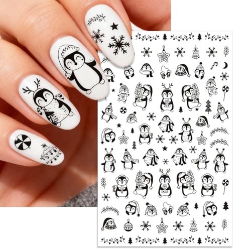 Christmas Nail Stickers, Black Santa Snowflake Self Christmas Black Design