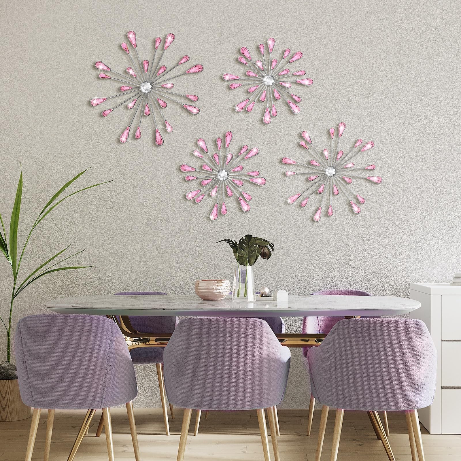 Hicarer 4 Pcs Starburst Wall Decor Bling Wall Art Crystal Teardrop 3D Hanging…