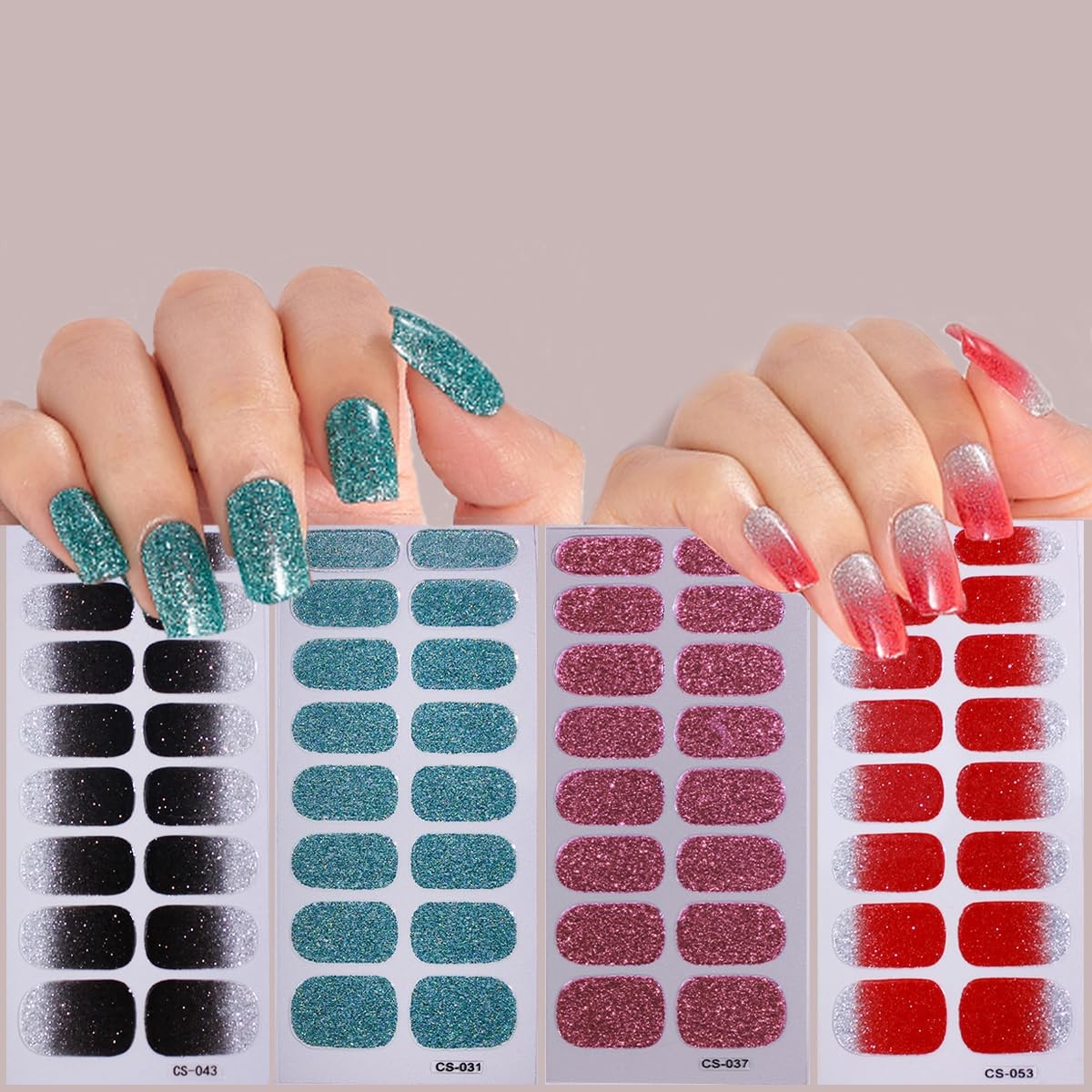 8 Sheets Semi Cured Nail Polish Strips Glitter Gel Stickers Multicolor