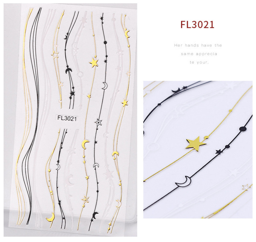 3D Nail Stickers French Design Stripe Lines Geometry Moon Star Nail Decals NH9