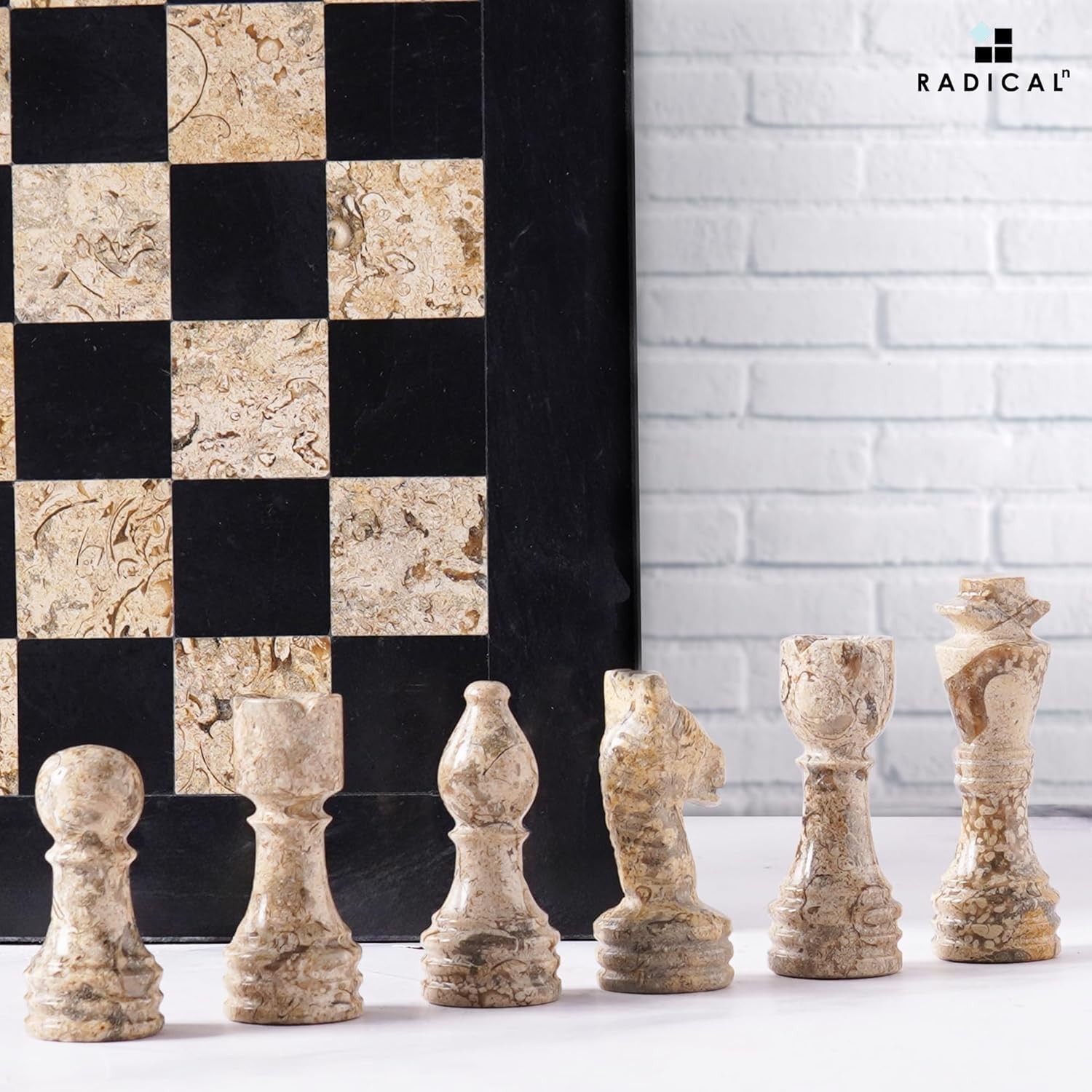Radicaln Marble Chess Set 12” Inches Black and 12 inches, Coral