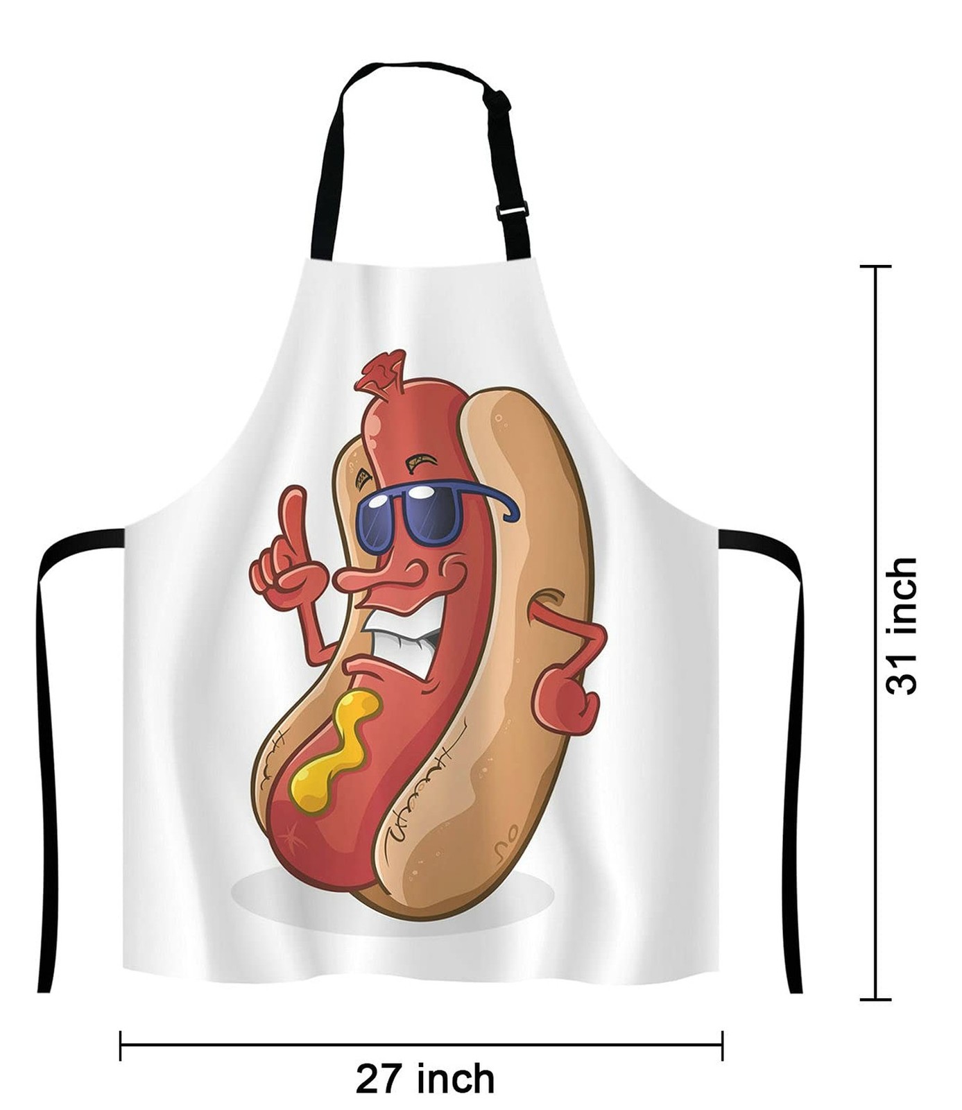 Hot Dog Cartoon Character Wearing Sunglasses Adjustable Bib Apron Kitchen Coo…