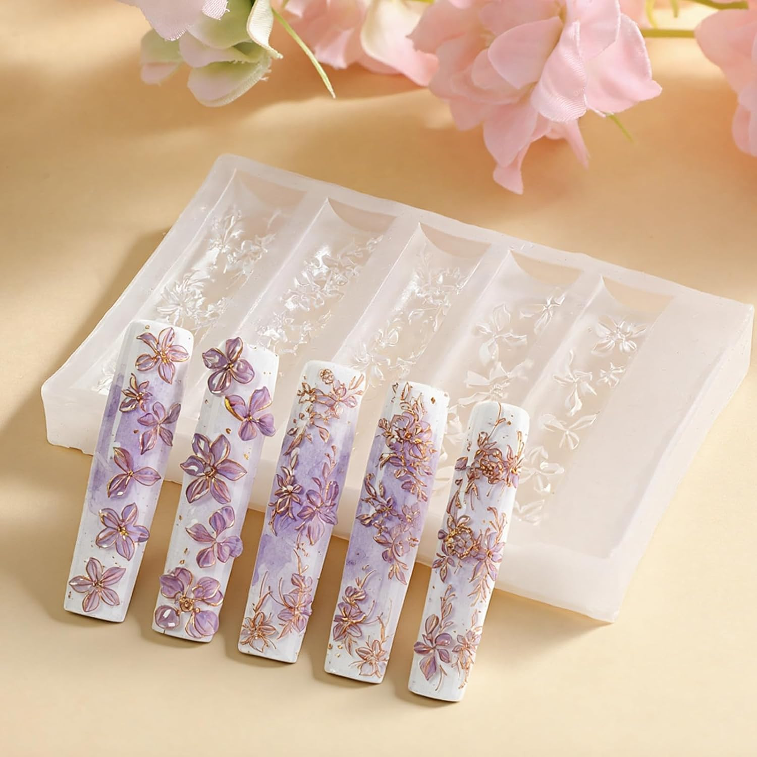 3D Floral Silicone Nail Molds for Elegant DIY Nail Art and Manicure Design