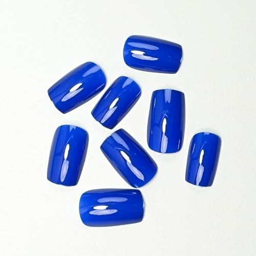 Royal Blue Press on Nails Short Square Fake Nails Glossy Chrome Medium Style 2