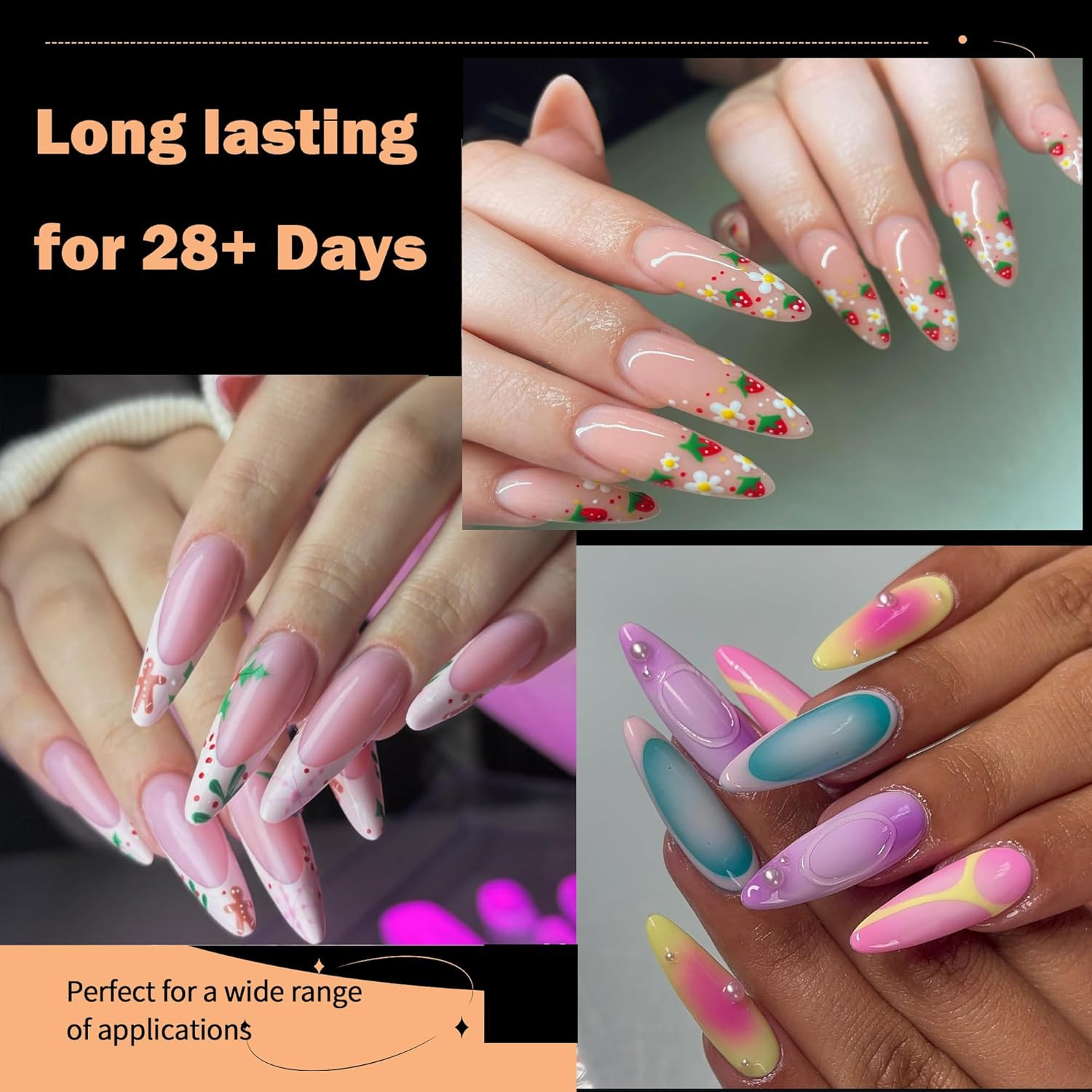 Long Almond Nail Tips,300Pcs Soft Gel Pre-Shaped Acrylic Nail Tips X Half Cover