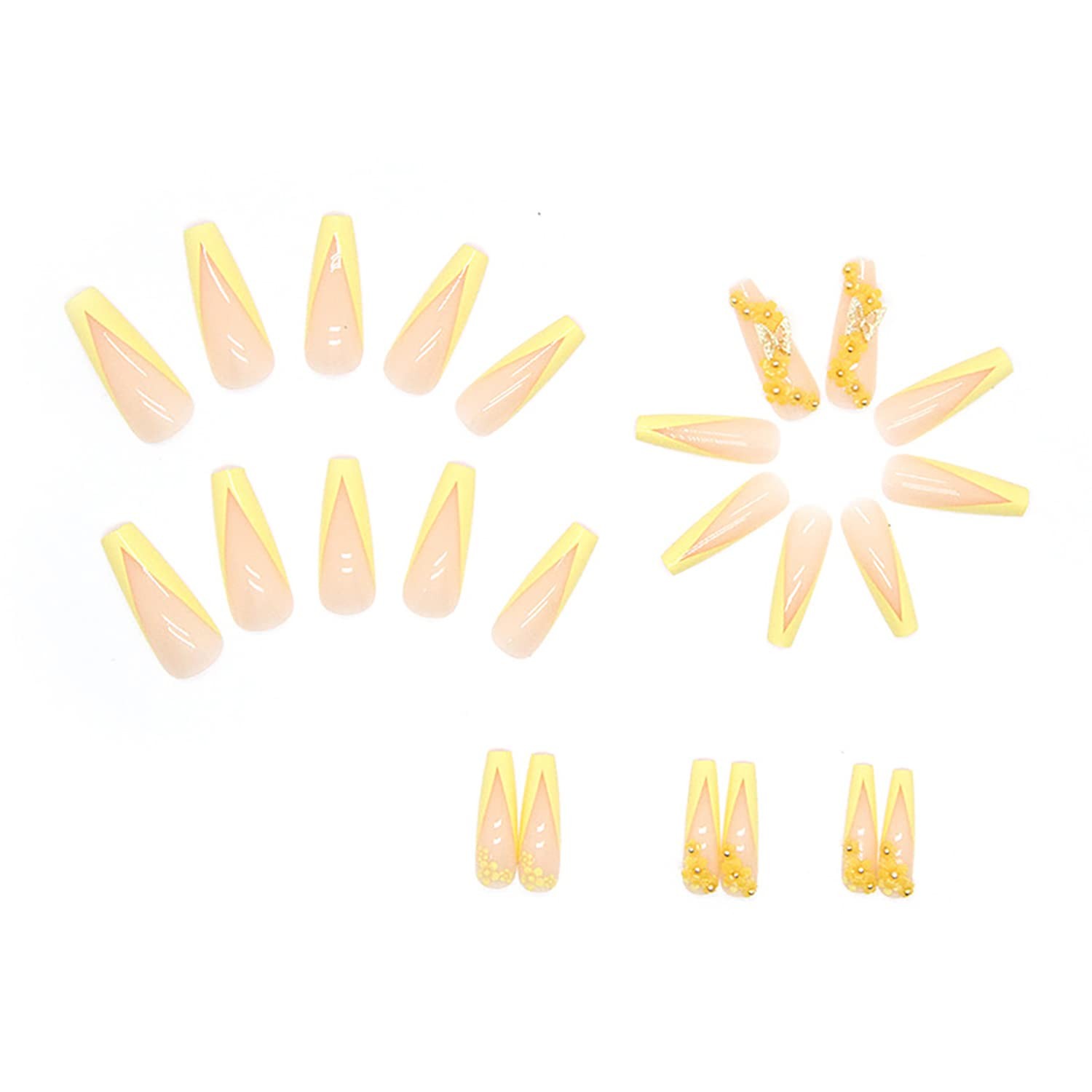 Press on Nails Long Ballerina French Tip, 24 PCS Full Cover Reusable Coffin F…