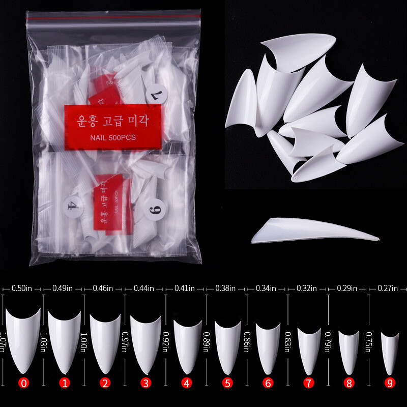 500 Pcs Stiletto Sharp False Nail Tips Nail Art Acrylic French Half False Tips