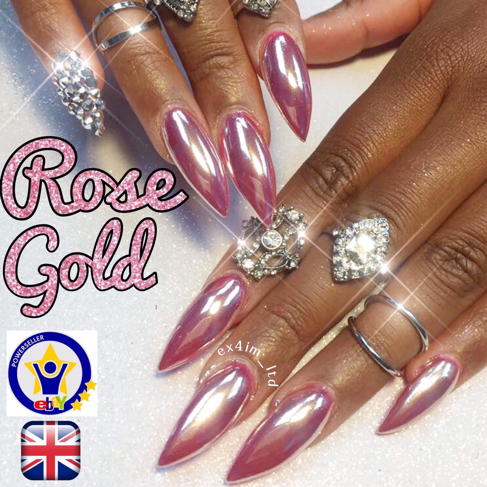 ROSE GOLD CHROME MIRROR POWDER Pigment Nail Art Champagne Shining Effect (GR)