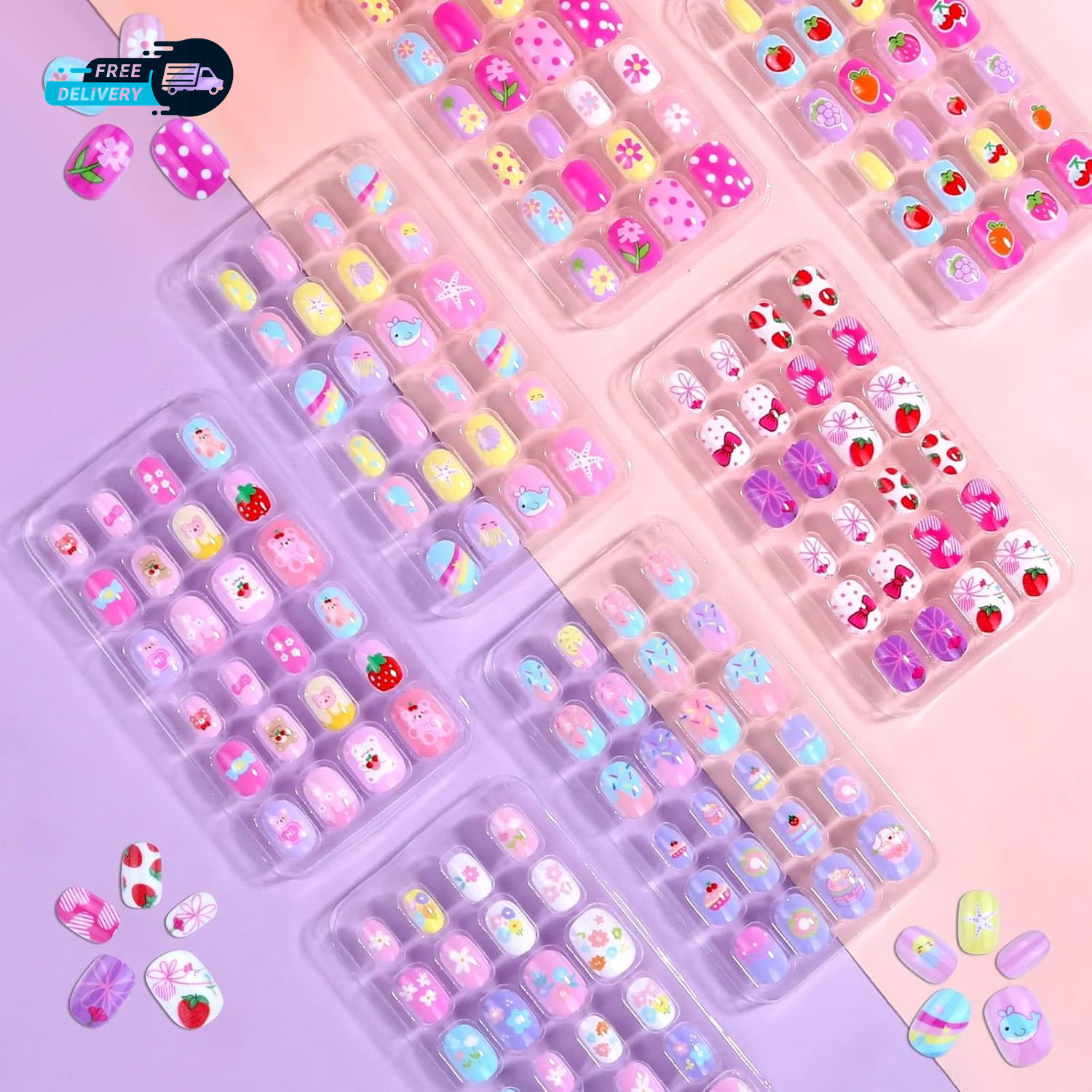 168Pcs Press on Nails for Kids Girls Kids Fake Nails Children Pre Glue Stickers