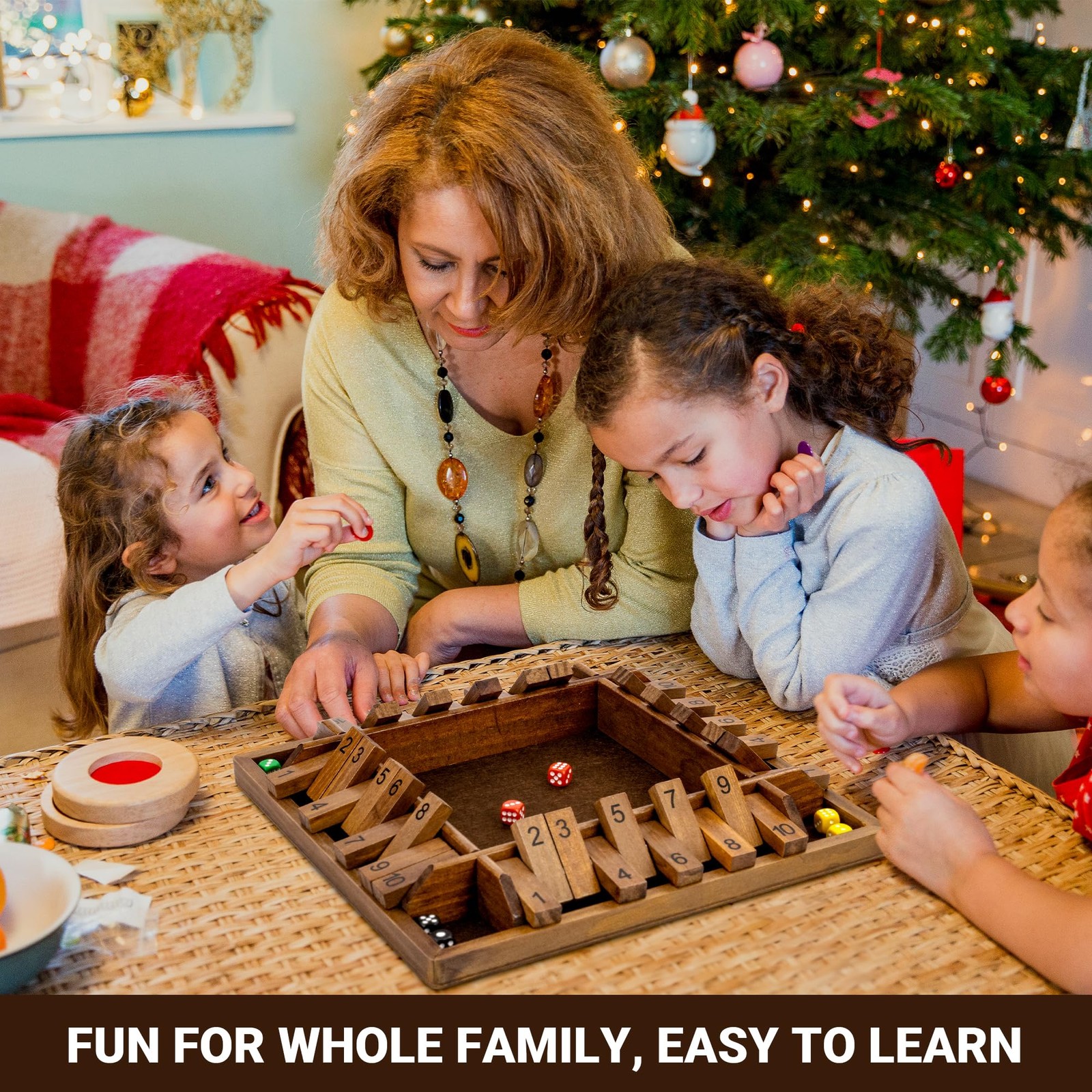 ropoda 14 Inches 4-Way Shut The Box Game (2-4 Players) for Kids & 14in, Brown