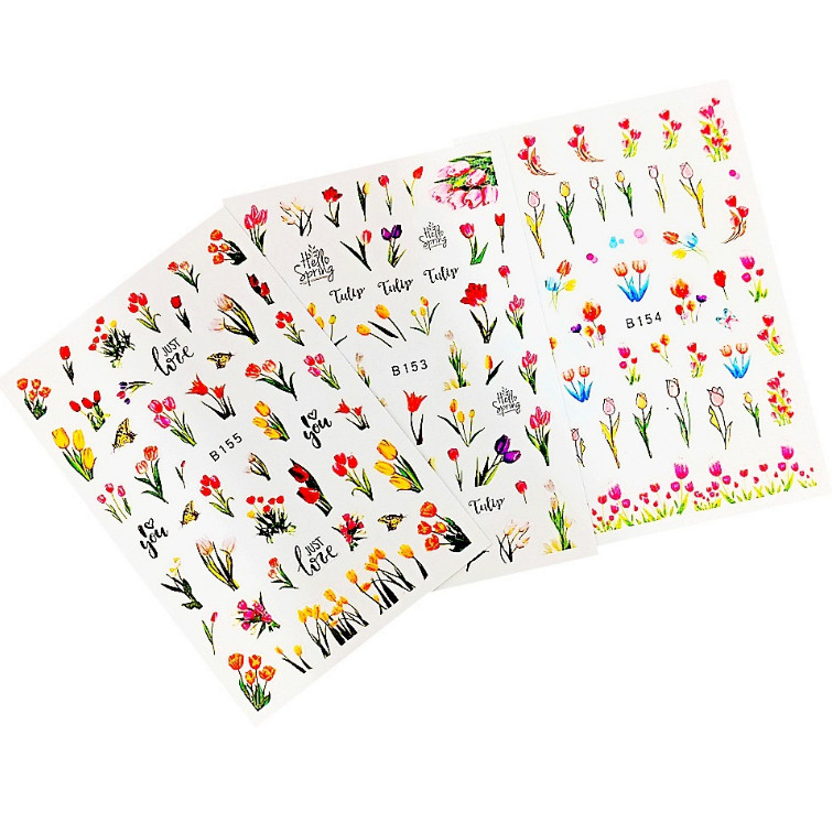 3D Nail Sticker Tulip Flower Nail Art Decals Floral Design Decorations 6Pcs NS41