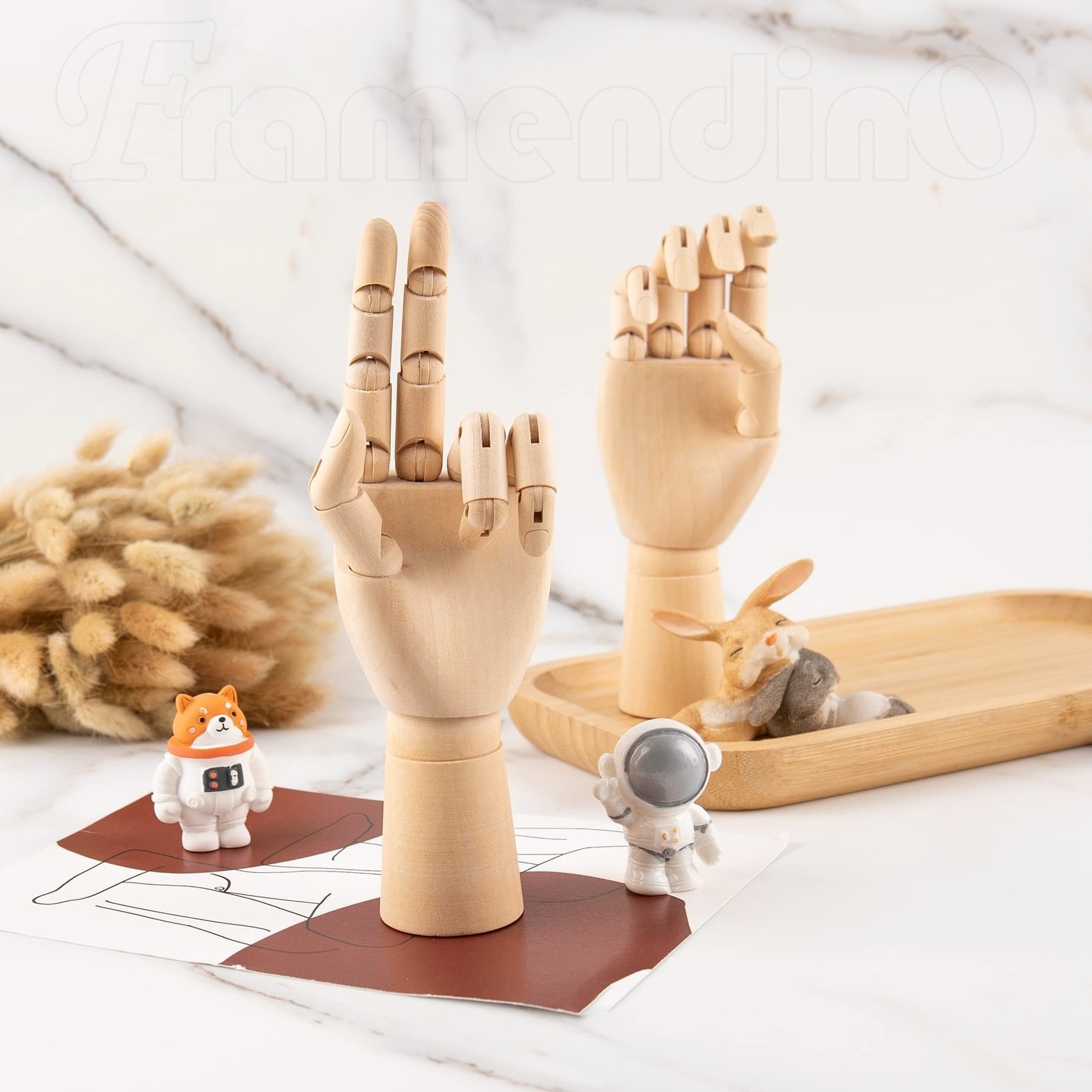 Framendino, 2 Pack 7″ Flexible Wood Hand Model Wooden Mannequin Right Left Dr…