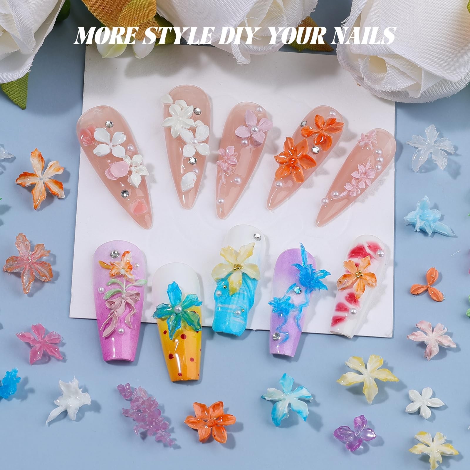 2 Pcs Flower Silicone Nail Art Molds, 3D Spring Summer Flowers Nail Charms Mo…