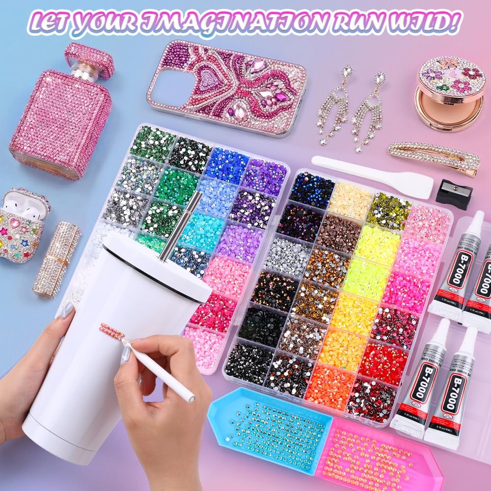 48000Pcs Resin Jelly Rhinestones for Bedazzling, 48 Colors 3mm Colorful Flatb…