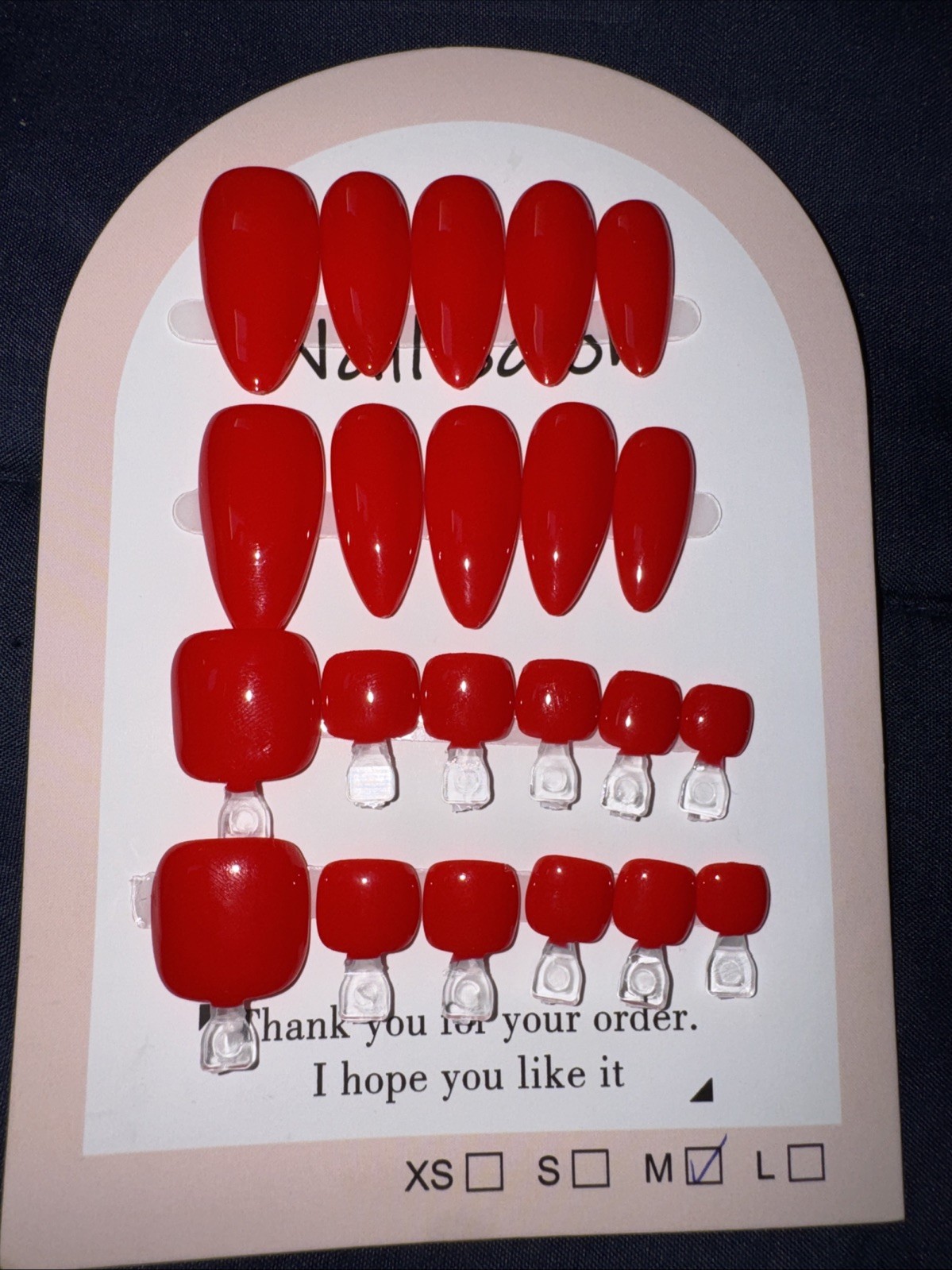 Handmade Medium Almond Press On Nails with Matching Toes Set Reusable Full Cover