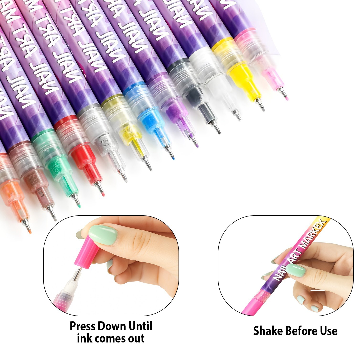 12 Colors Nail Art Paint Pens Liner / Dotting / Drawing Quick-Dry Set Classic Us
