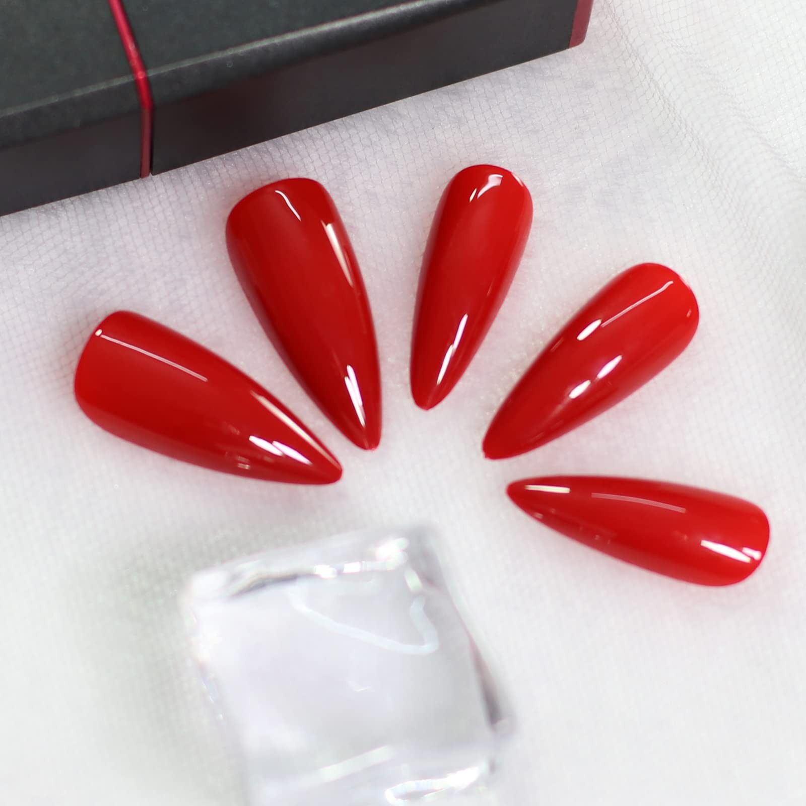 Glossy Chinese Red Press on Nails Deep Solid Red Colour False Nail Tips Acryl…