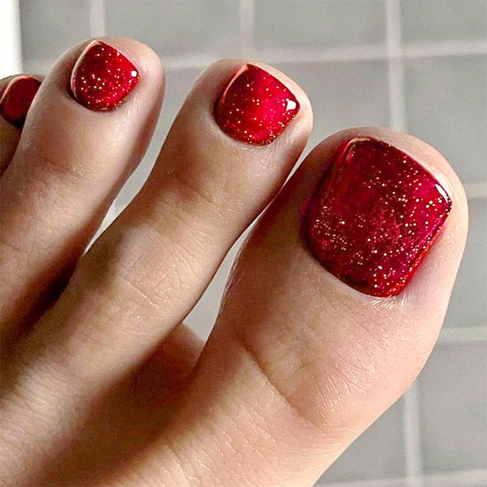 Red Glitter False Nails with Glossy Solid 1 Fl Oz (Pack of 24), Style12