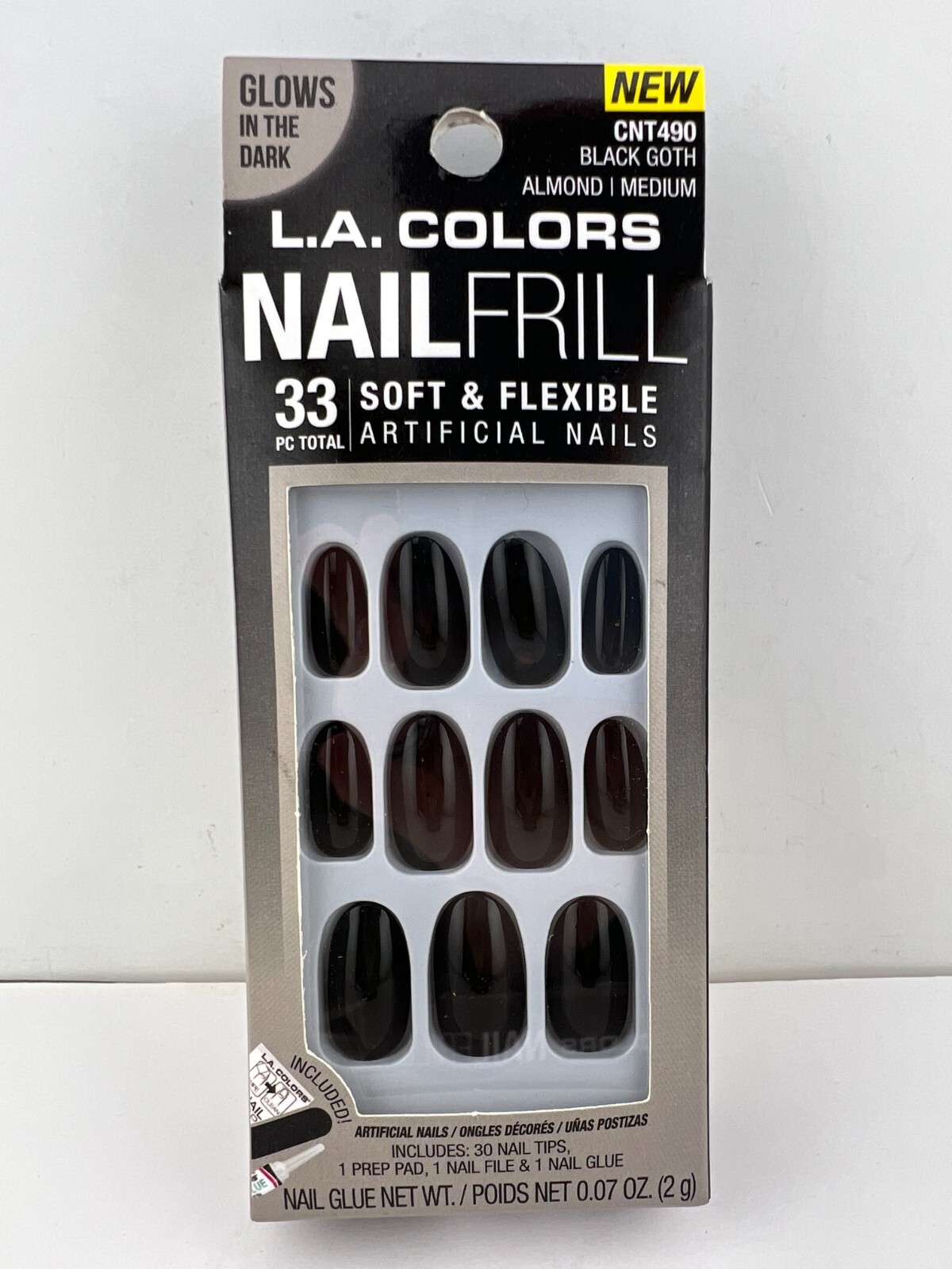 LA Colors Nails GLOW IN DARK Black GLUE-On Med Length Almond CNT490 – 2 PACK