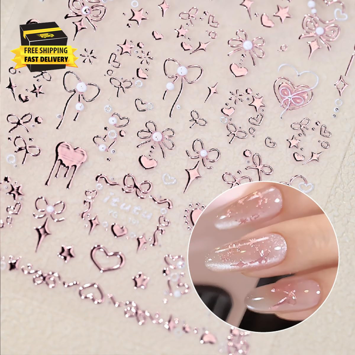 Valentine’S 5D Embossed Nail Art Stickers – Romantic Rose Gold & Pink Nail Decal