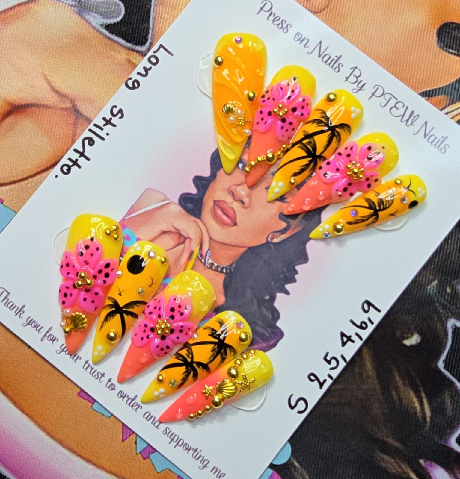 Handmade Gel Press On Nails, Small Size 2,5,4,6,9 Long Stiletto