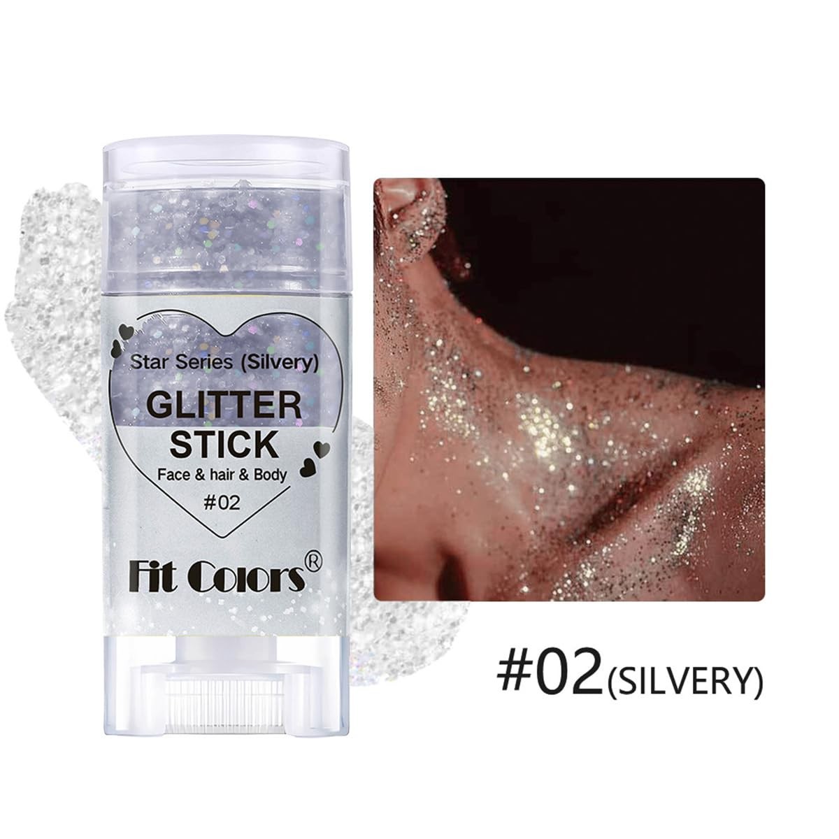 Pakivs 2Pcs Rainbow and Silvery Body Glitter Stick,Hair Face Glitter Gel Make…