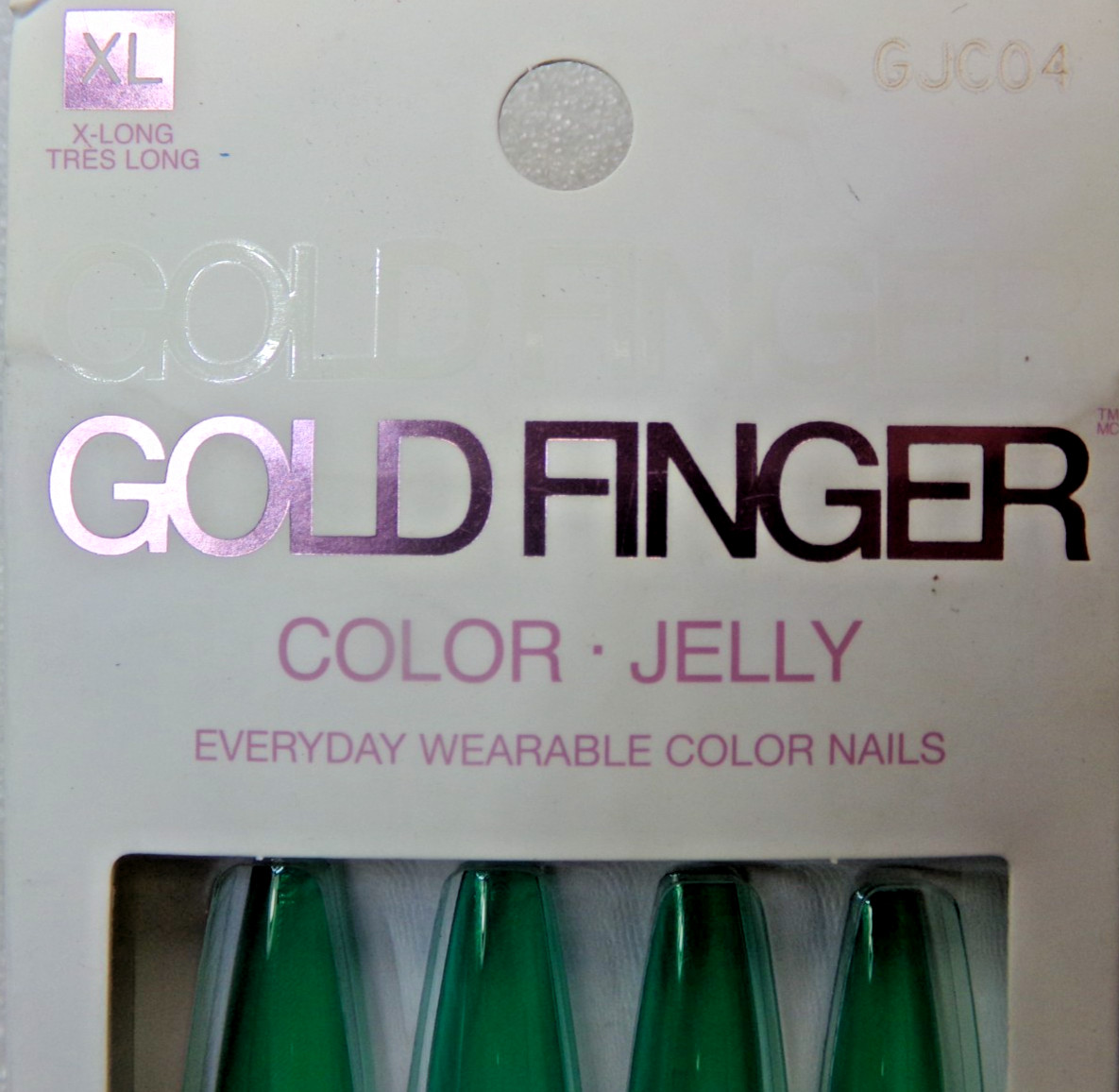 Gold Finger Jelly NAILS GLUE ON Extra LONG- Shiny Green