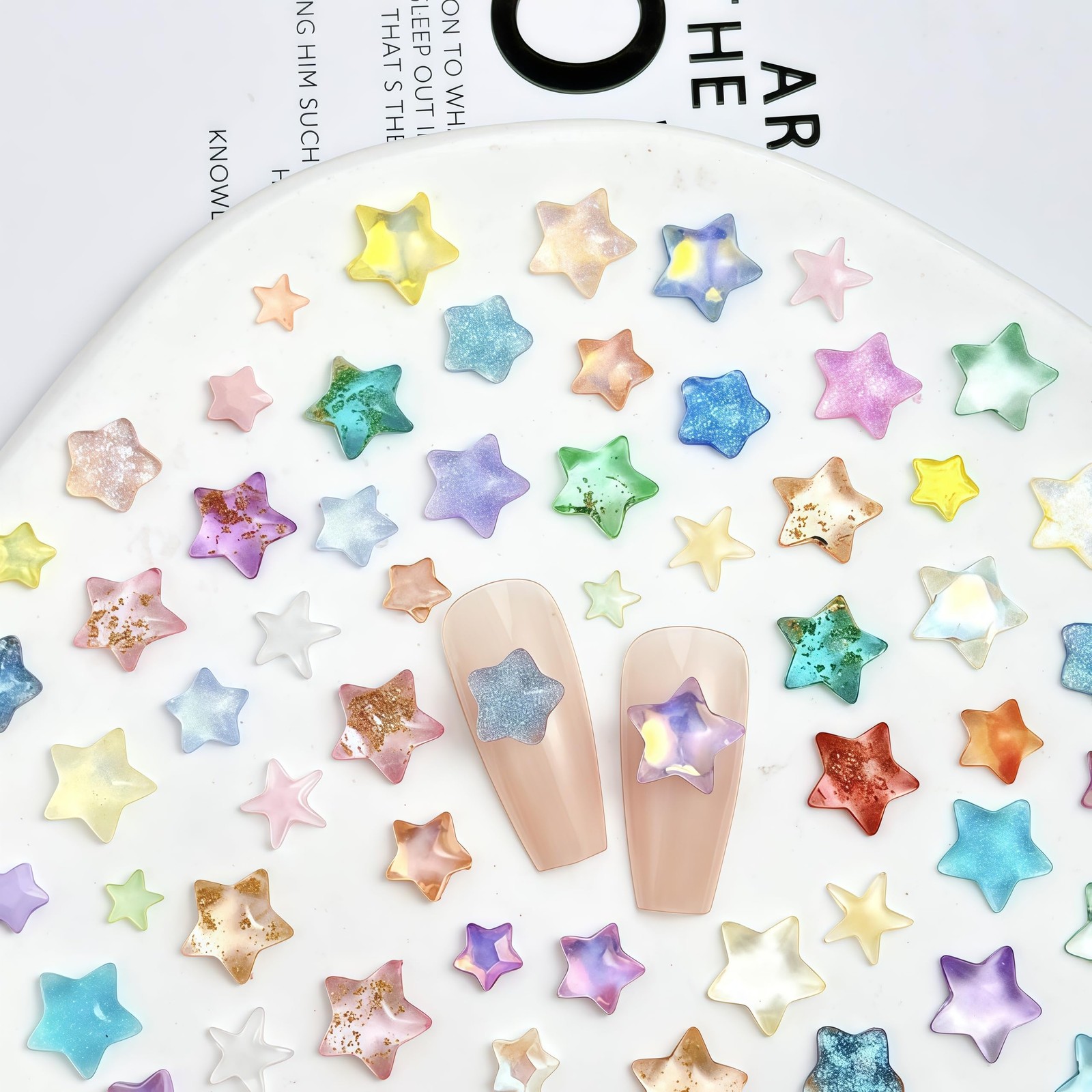 Tephrent Pink Resin Star Nail Rhinestones 250Pcs