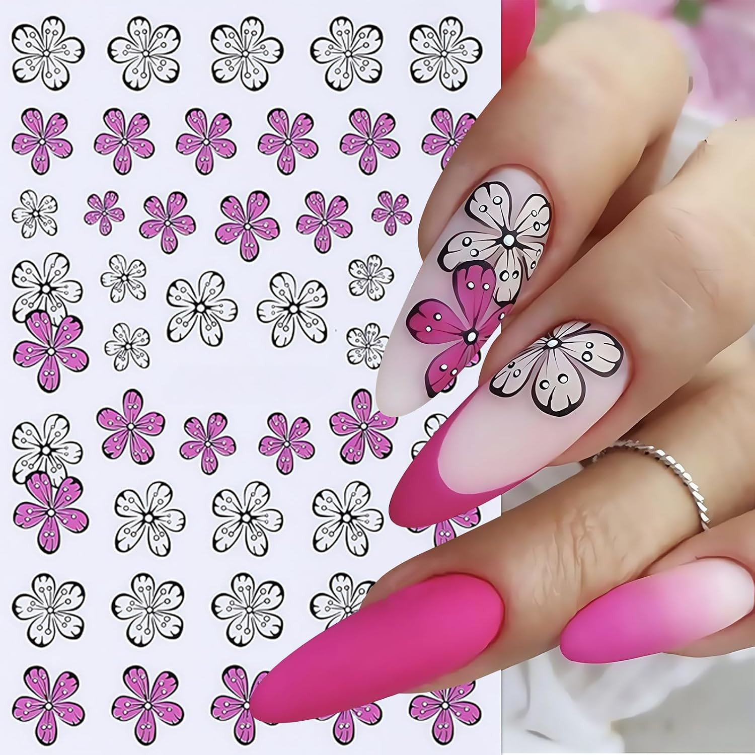 6Sheets Flower Nail Stickers Lily Flower Stickers for Nails 3D Self Adhesive Flo