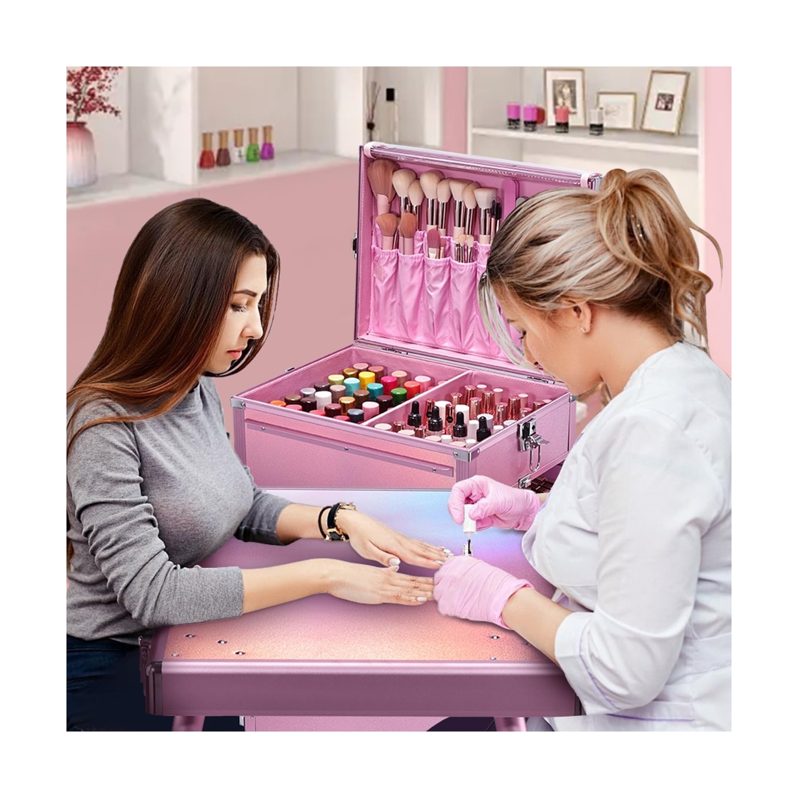 Joligrace Rolling Manicure Table 5 Drawers Foldable Nail Desk Cosmetology Cas…