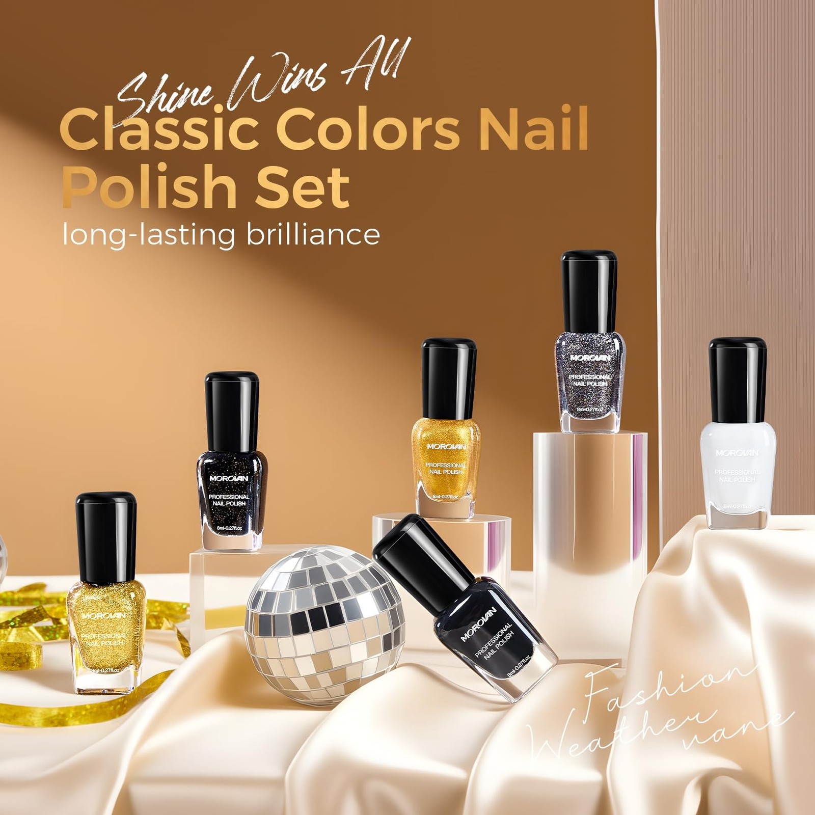 Morovan Nail Polish Set Fingernail: Black Gold White Glitter Nail Polish Kit …