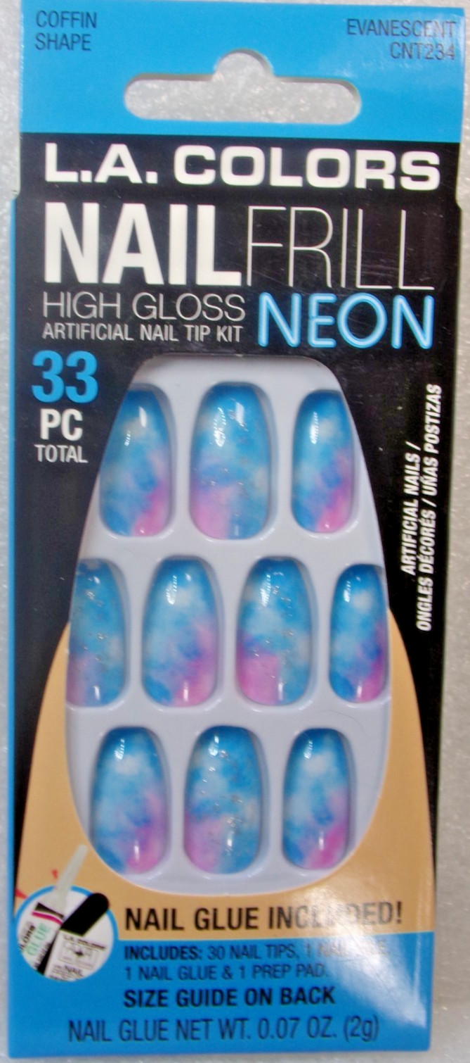 LA Colors Nail Frill Nails Blue (Evanescent) GLUE-On Medium