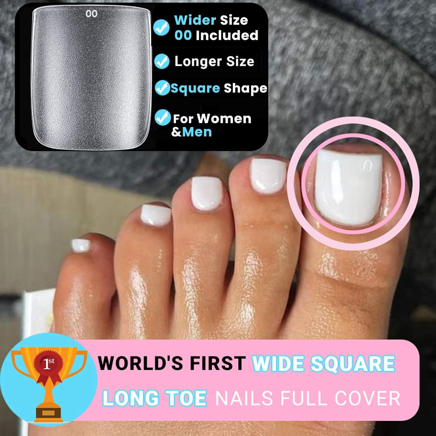 Wider Long Square Toe Nail Tips Full Cover with Glue, SINOKAME No File Matte