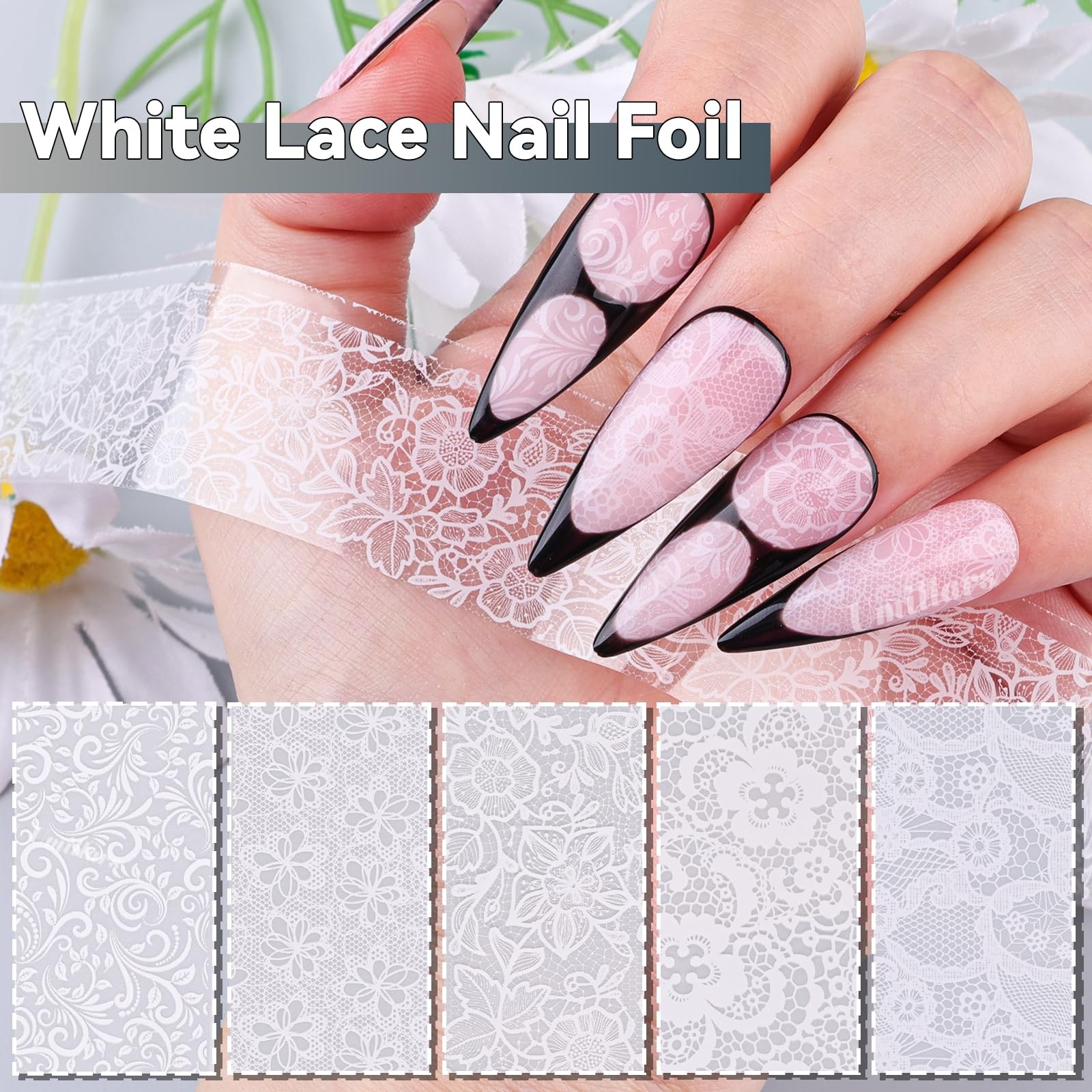 Umillars Black White Lace Nail Foils 2.5cm