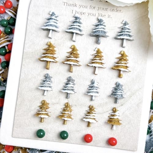 100Pcs Christmas Nail Charms and Gems Gold Silver Christmas Tree Nail Green