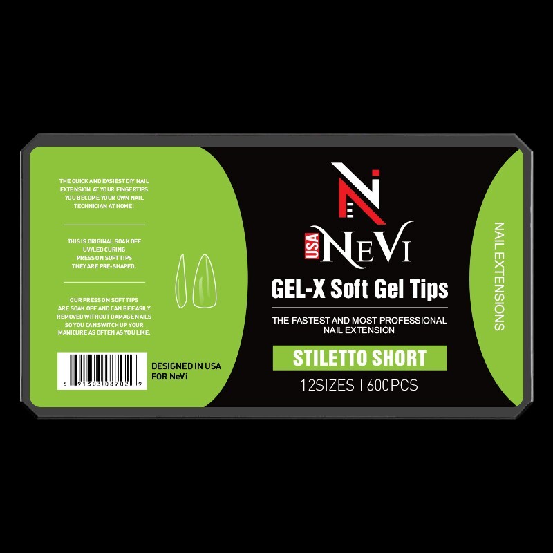 Gel-X Soft Gel Tips NeVi Natural Stiletto Short Box of Tips 600 Gel-X Tips