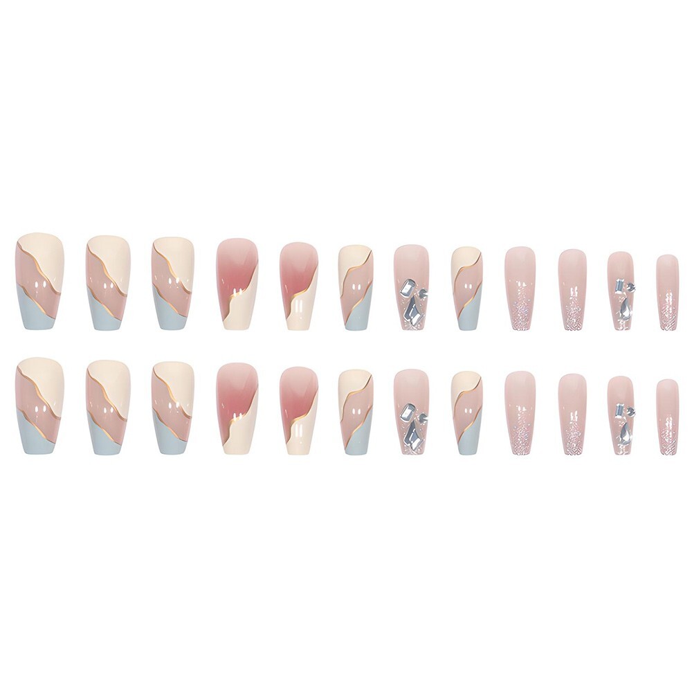 Long Milky Blue Removable Nail Patch Set (Glue-Style)