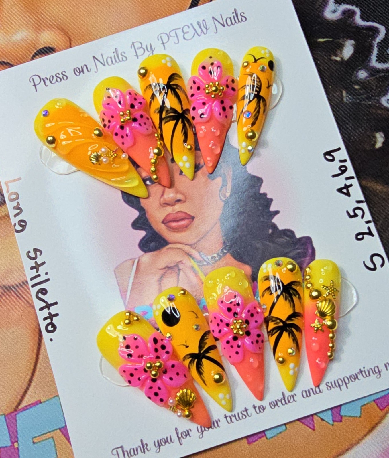 Handmade Gel Press On Nails, Small Size 2,5,4,6,9 Long Stiletto