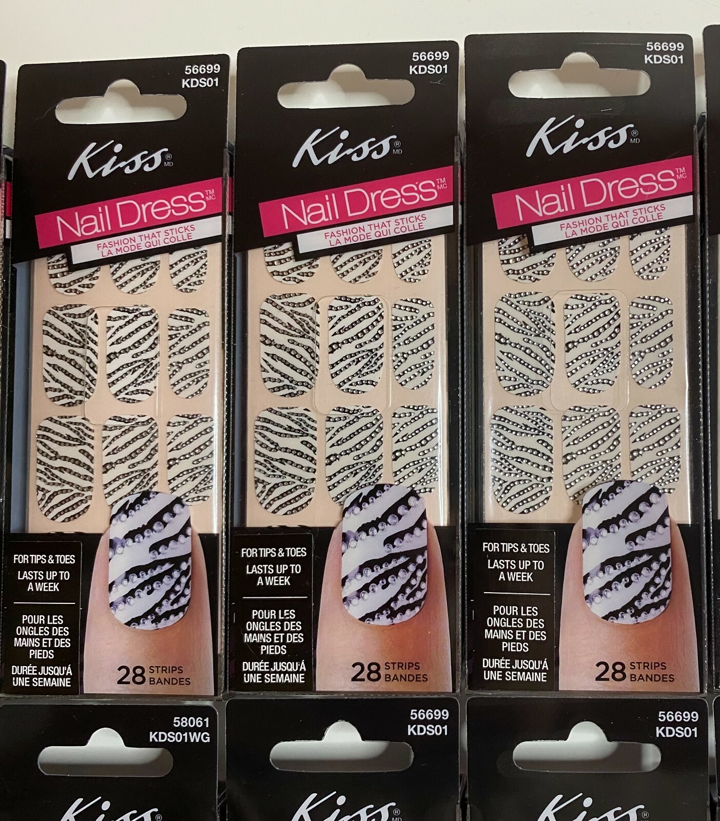 KISS Nail Polish Sticker Wrap, 28 zebra strips. Nail stickers. Lot of 10