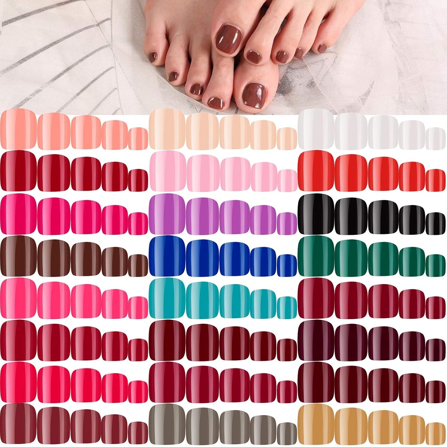 Durable 576-Pc Press-On Toenails in Classic Colors – Ready for DIY Nail Designs