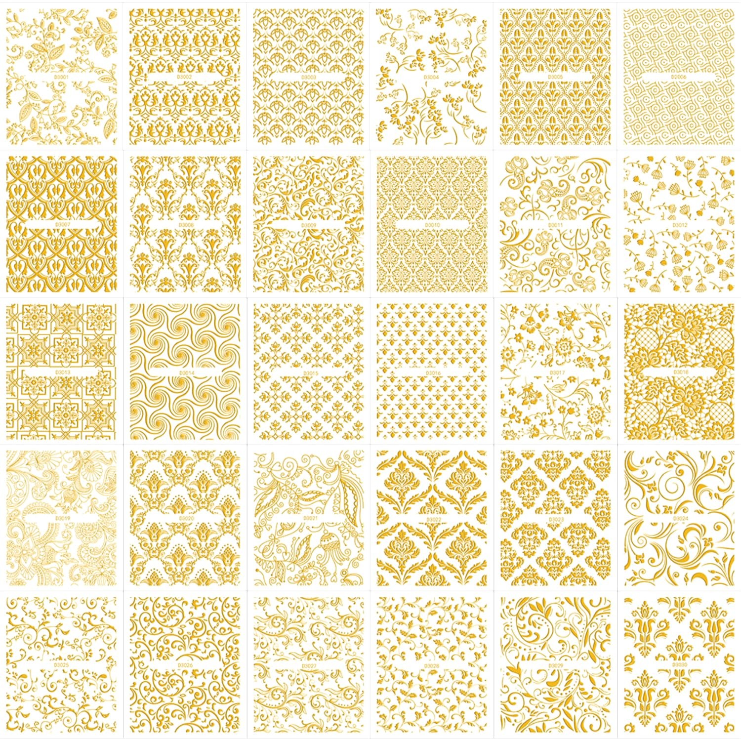 30 Nail Stickers,Gold Lace Flower Nail Art Stickers,3D -Adhesive Nail Decals,…