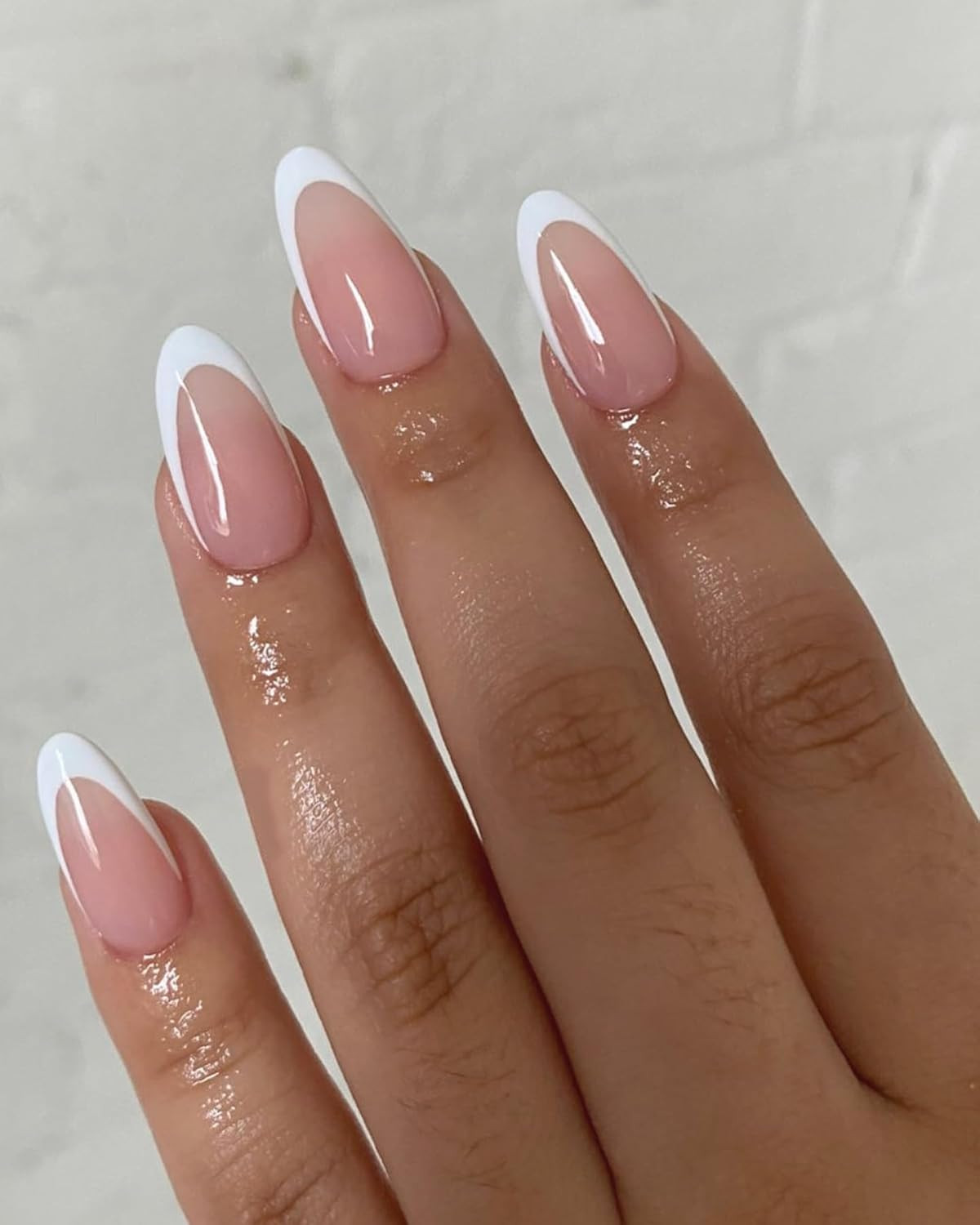 120Pcs White French Tip Press on Nails Almond Shape Fake Nails, Full Cover Gloss